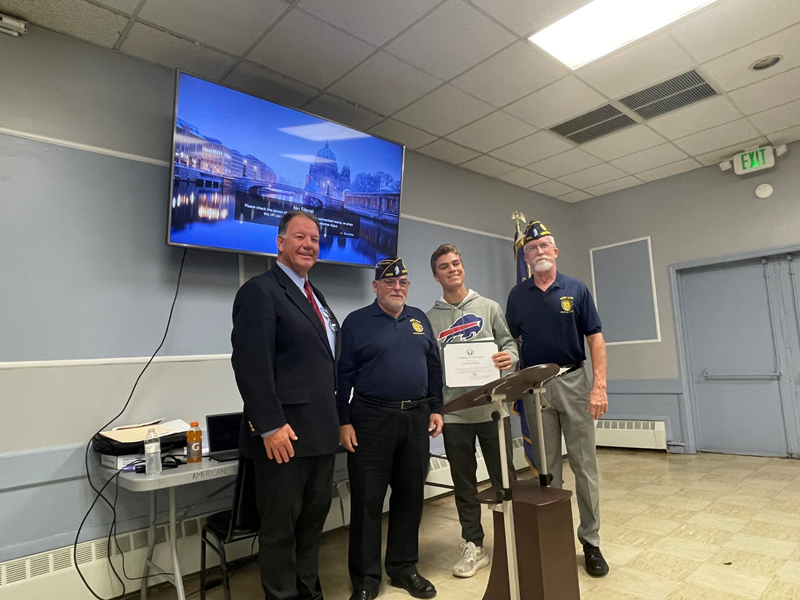 Left to right, Yorktown Councilman Patrick Murphy; post Commander Carl DiLiberto; Christian Ramos; and post Adjutant Patrick McDonough. Photo courtesy of the Yorktown American Legion.