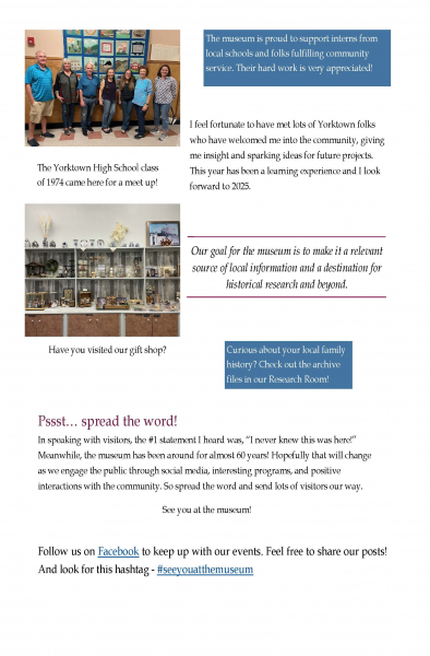 Yorktown Museum January 2025 Newsletter page 2